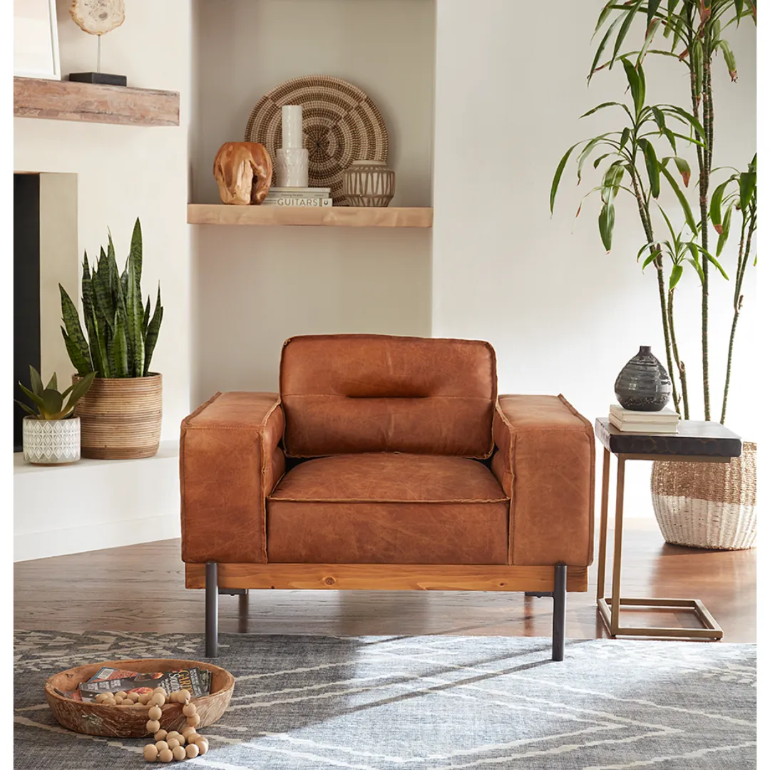Portofino Modern Leather Arm Chair, Cocoa Brown