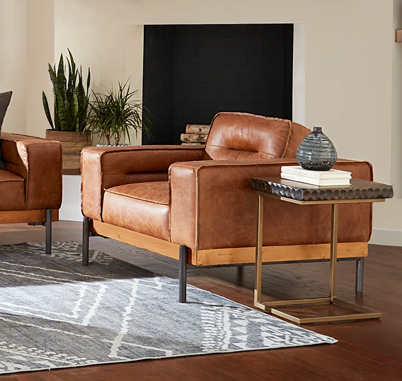 Portofino Modern Leather Arm Chair, Cocoa Brown