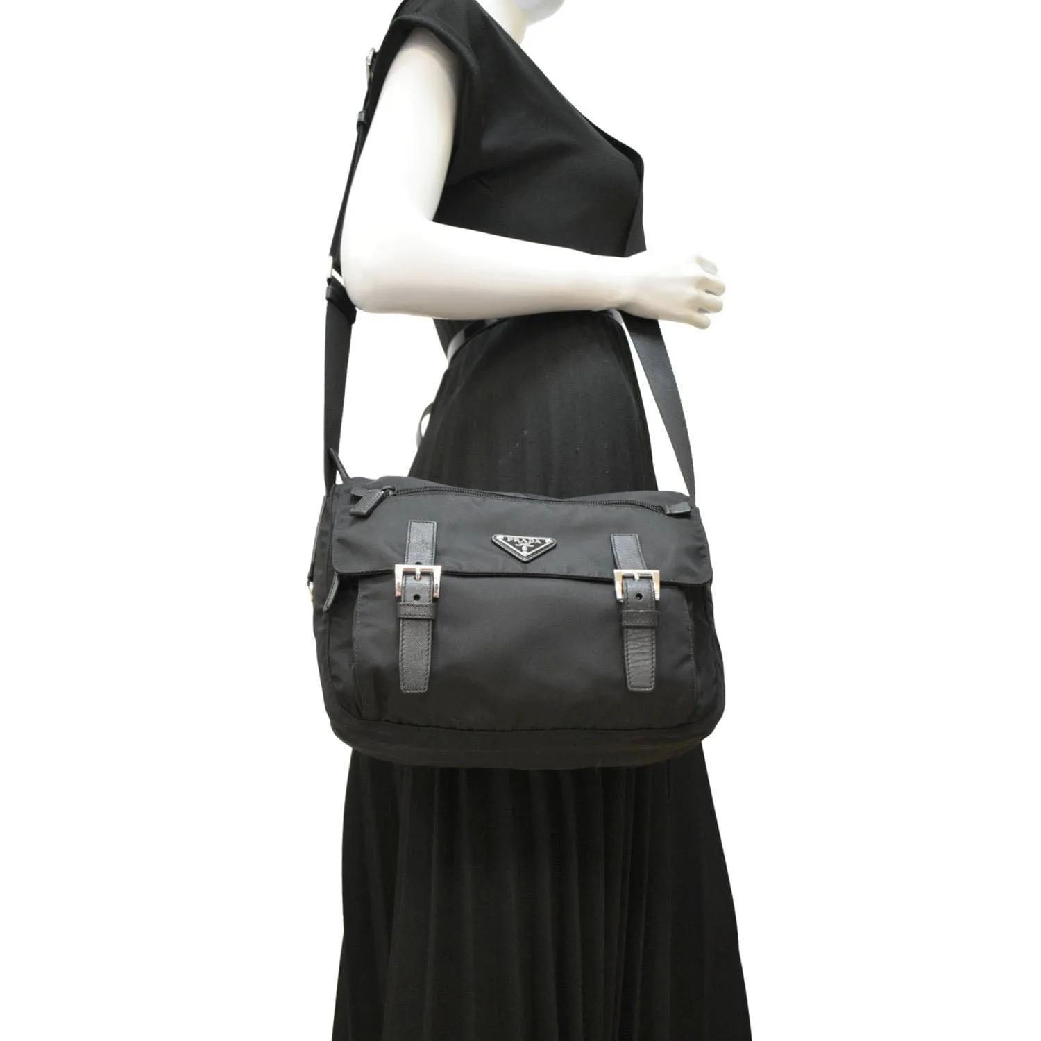 PRADA Vela Re-Edition Nylon Messenger Bag Black