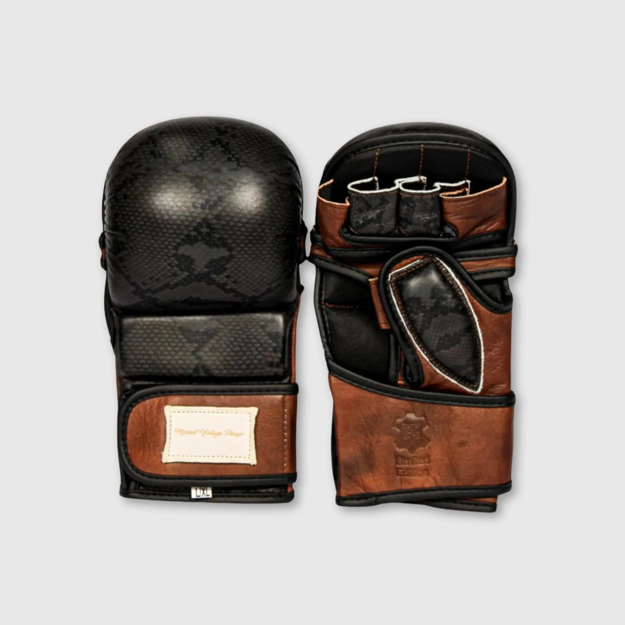 PRO Black Python Print Leather Hybrid MMA Gloves