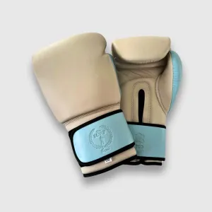 PRO Cream / Baby Blue Leather Boxing Gloves (Strap Up)