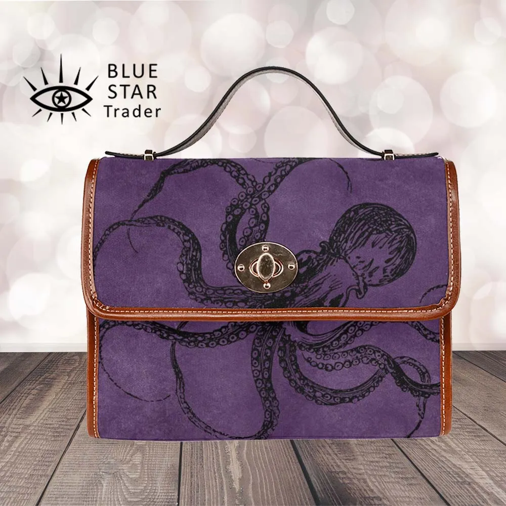 Purple Octopus Purse, Cross Body Purse, Vegan, Gothic Canvas Satchel bag