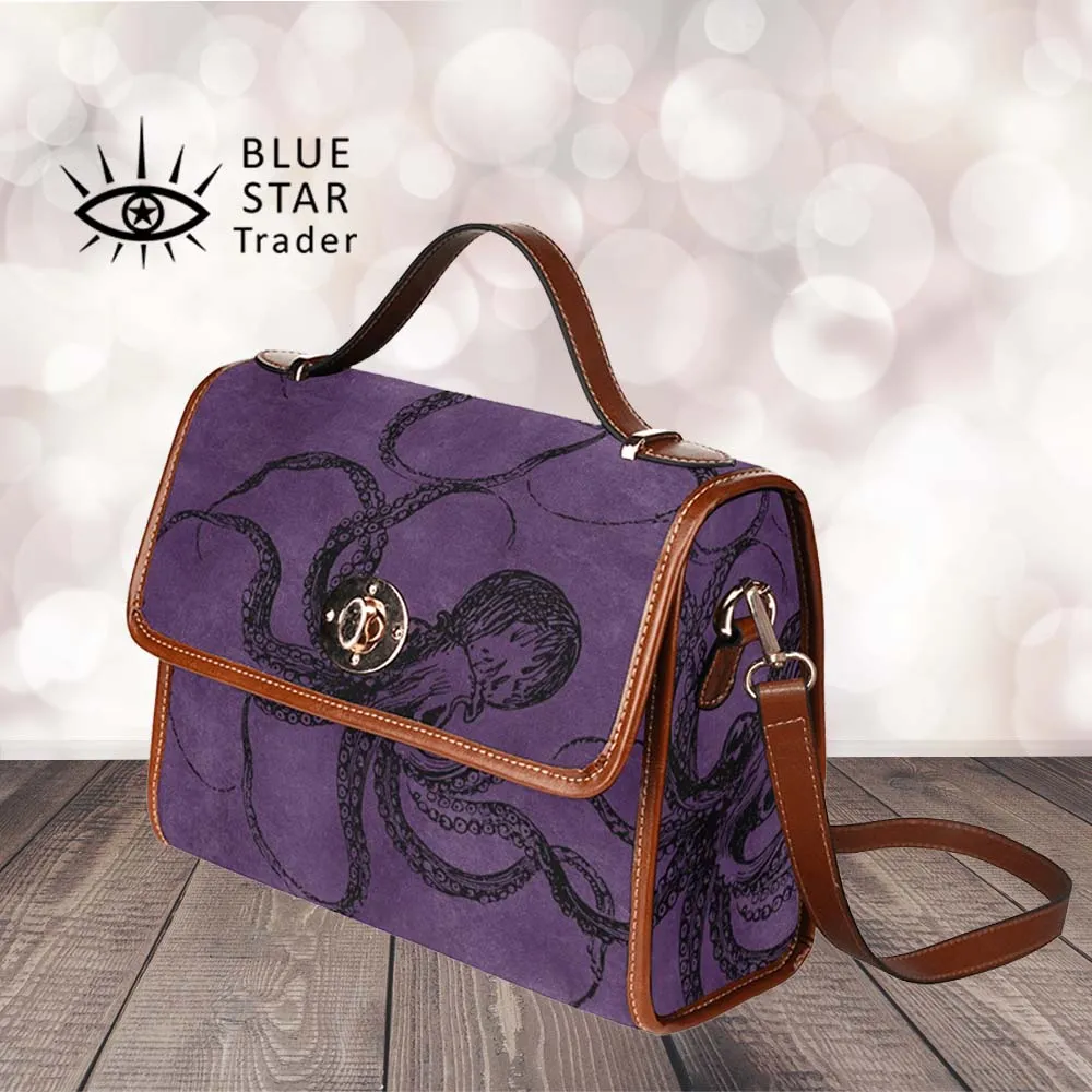 Purple Octopus Purse, Cross Body Purse, Vegan, Gothic Canvas Satchel bag