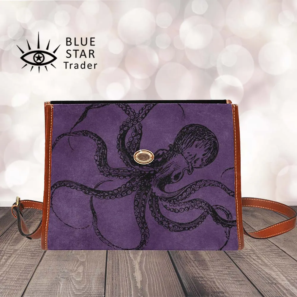 Purple Octopus Purse, Cross Body Purse, Vegan, Gothic Canvas Satchel bag