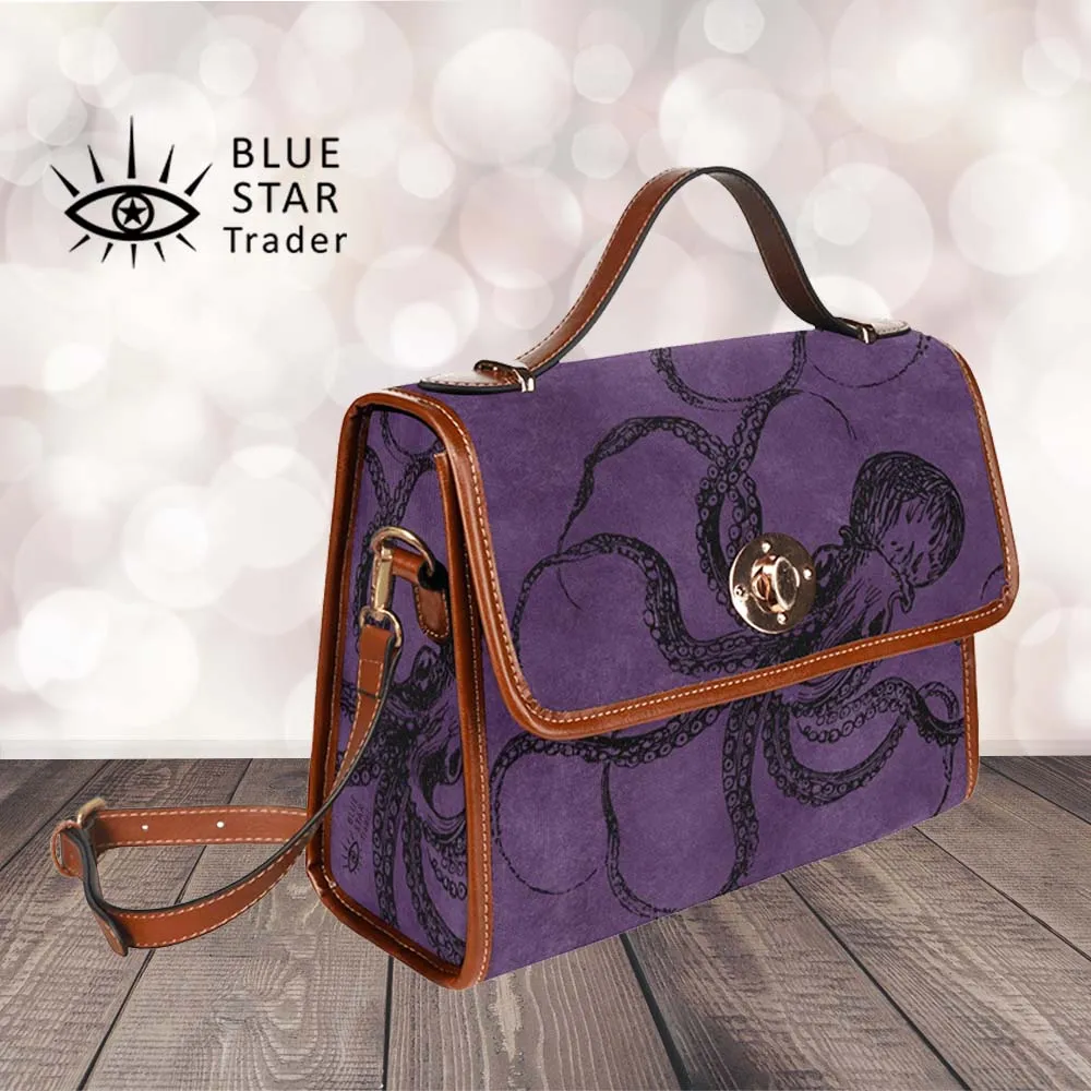 Purple Octopus Purse, Cross Body Purse, Vegan, Gothic Canvas Satchel bag