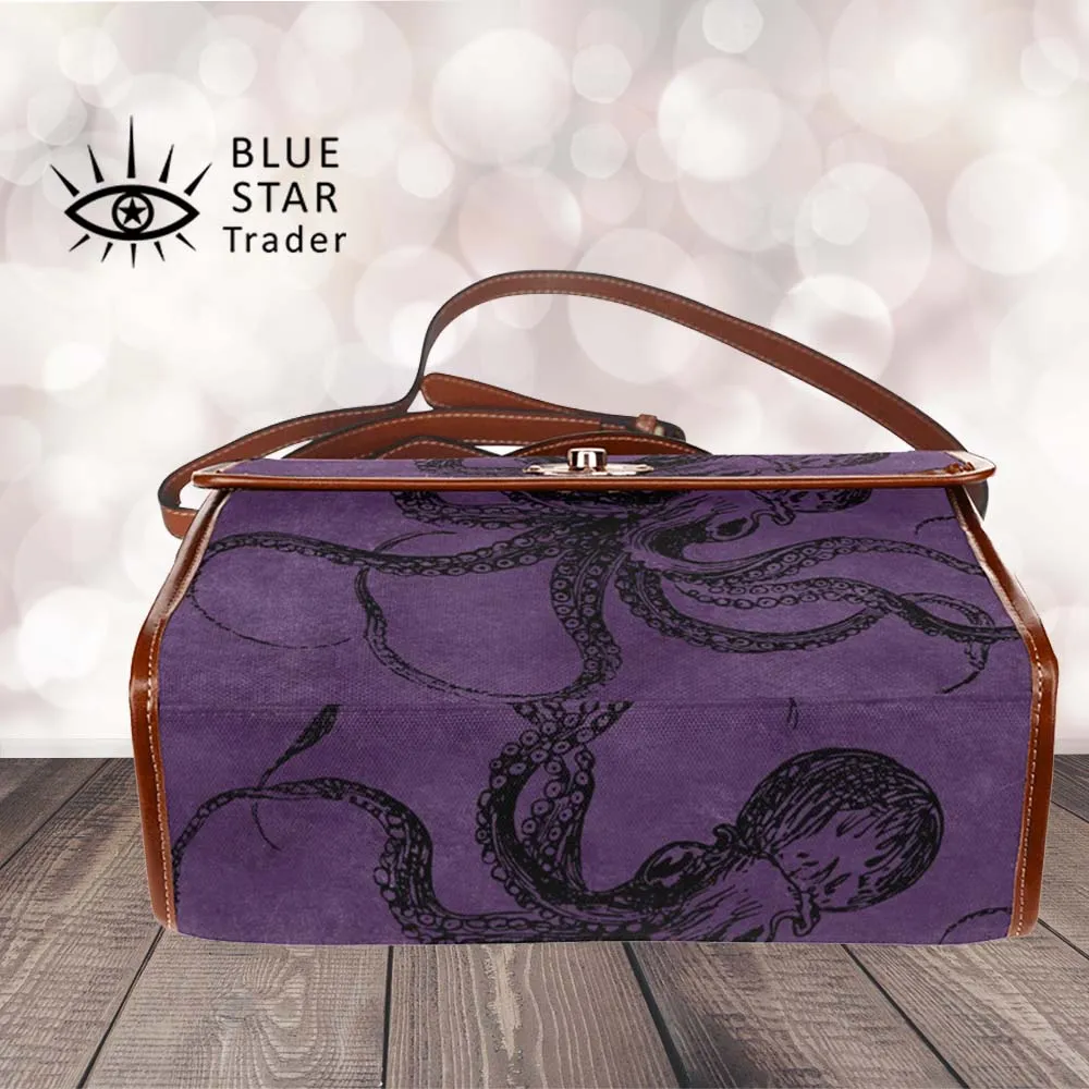 Purple Octopus Purse, Cross Body Purse, Vegan, Gothic Canvas Satchel bag
