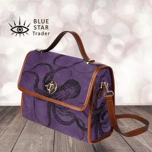 Purple Octopus Purse, Cross Body Purse, Vegan, Gothic Canvas Satchel bag
