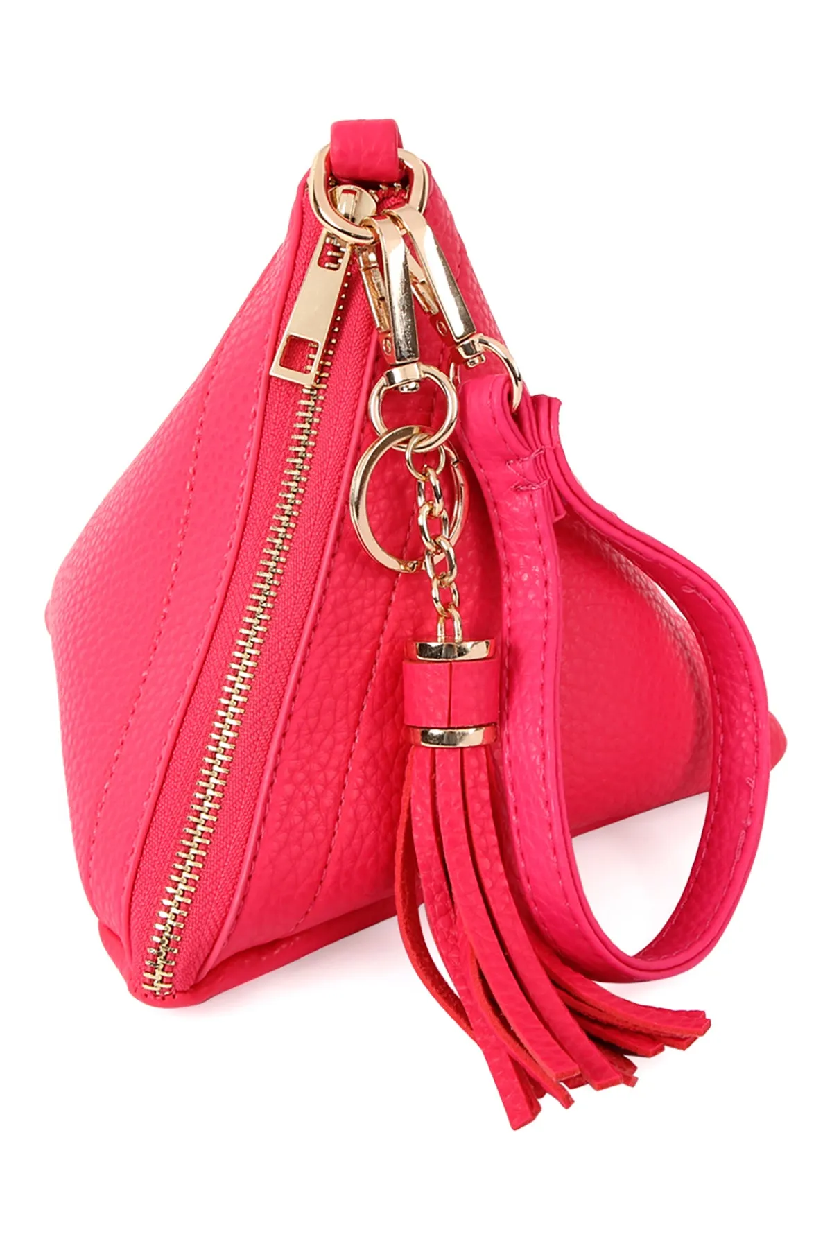 PYRAMID SHAPED LEATHER WRISTLET BAG
