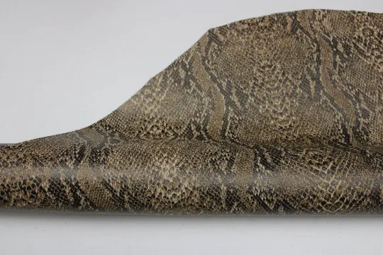 PYTHON PRINTED LEATHER Brown : Genuine Leather 2.5-3 oz. - Perfect for Handbags and Leather Crafts!