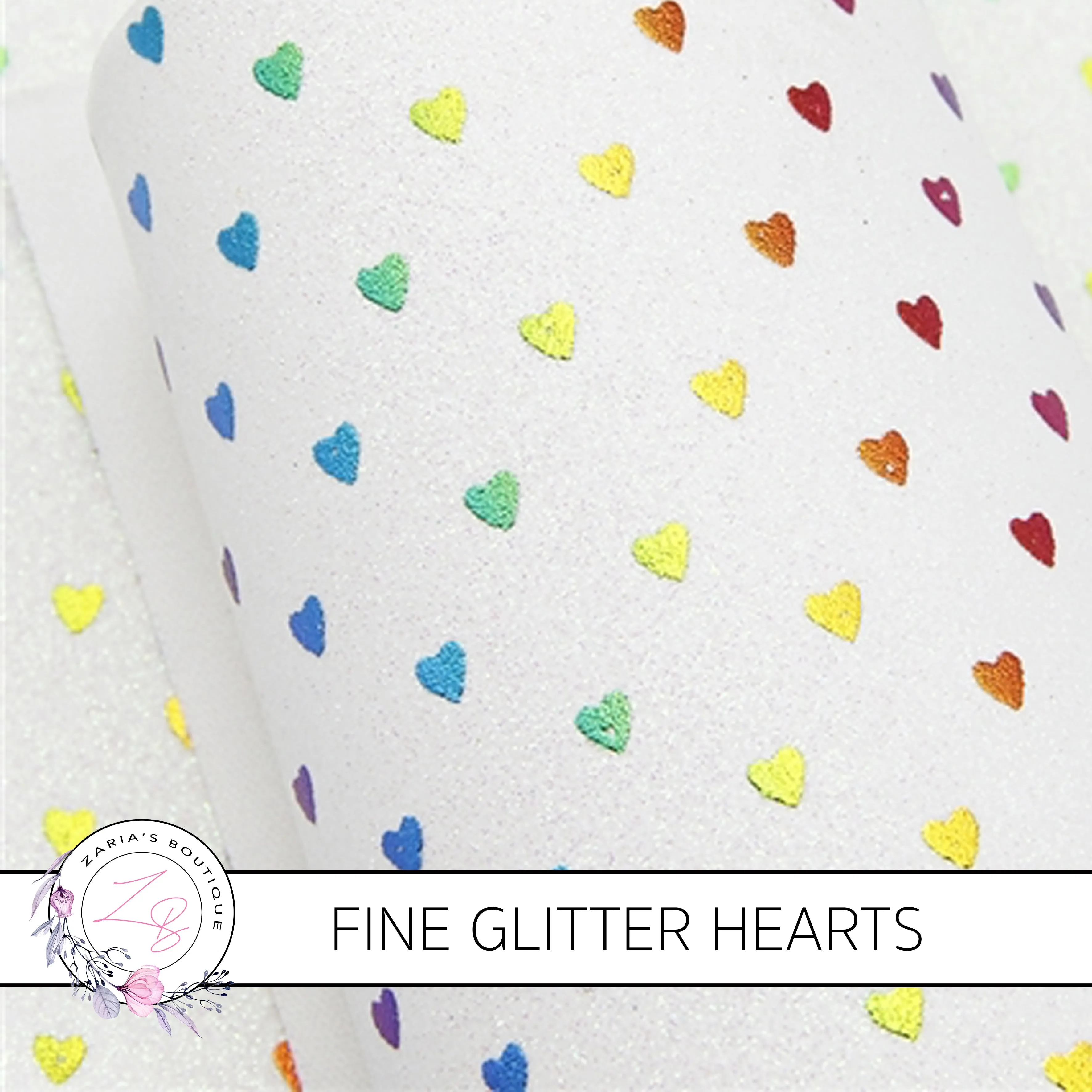Rainbow Hearts ~ FINE GLITTER ~ Multicolour Faux Bow Craft Fabric