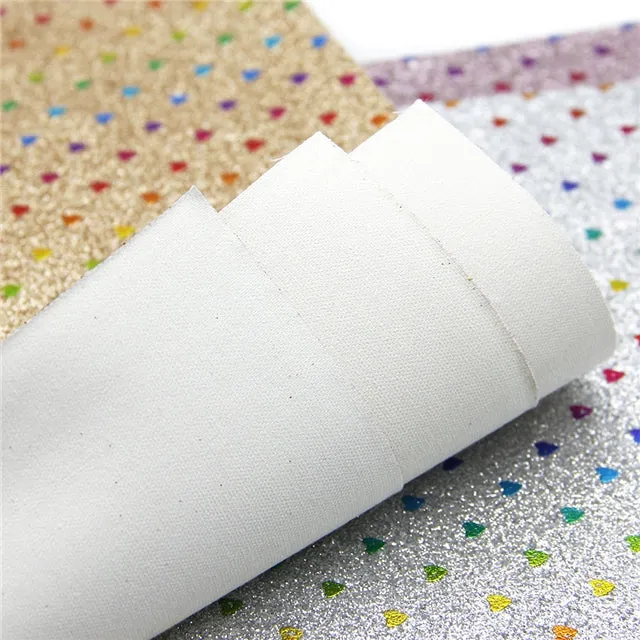 Rainbow Hearts ~ FINE GLITTER ~ Multicolour Faux Bow Craft Fabric