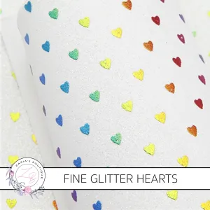 Rainbow Hearts ~ FINE GLITTER ~ Multicolour Faux Bow Craft Fabric
