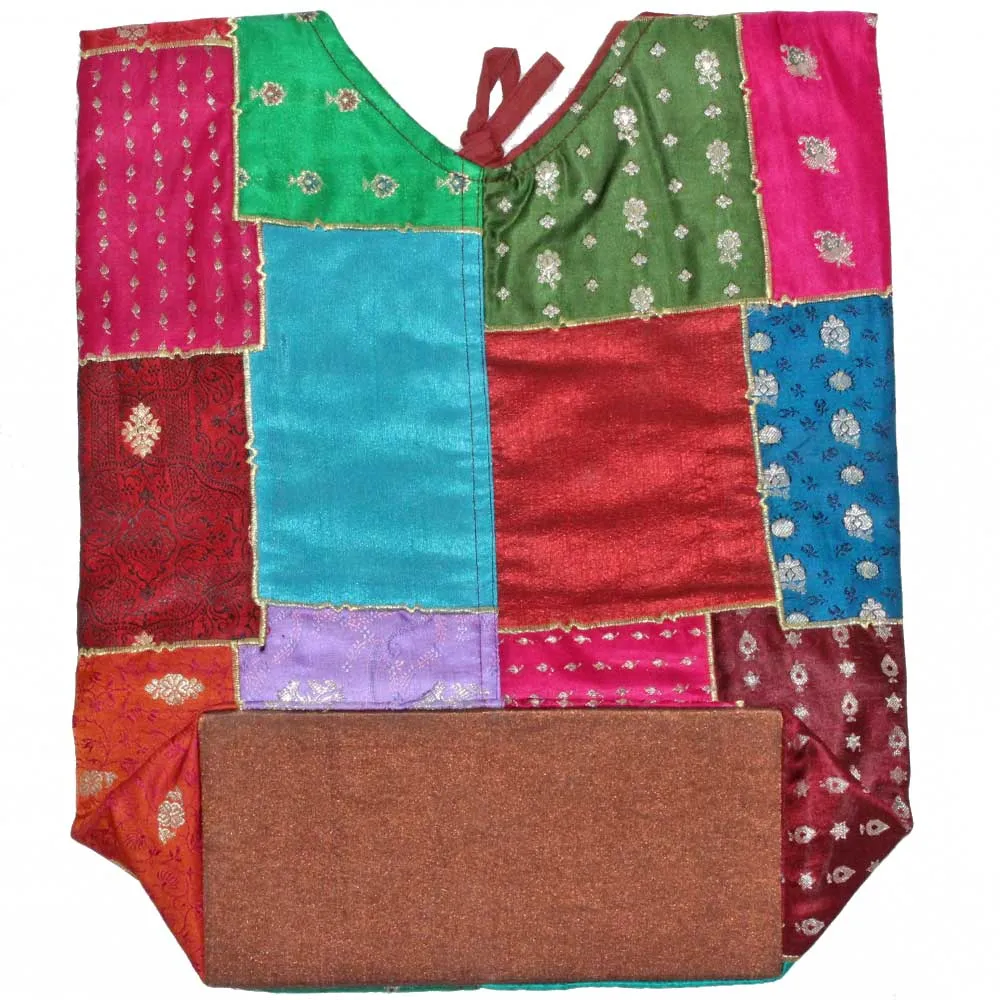 Raw Silk and Silk Embroidery Art Floral Patchwork Shoulder Bag