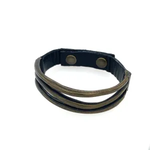 Rebel Genuine Italian Vintage Leather, Antique Brass Finish Narrow Metal Wave Leather Bracelet