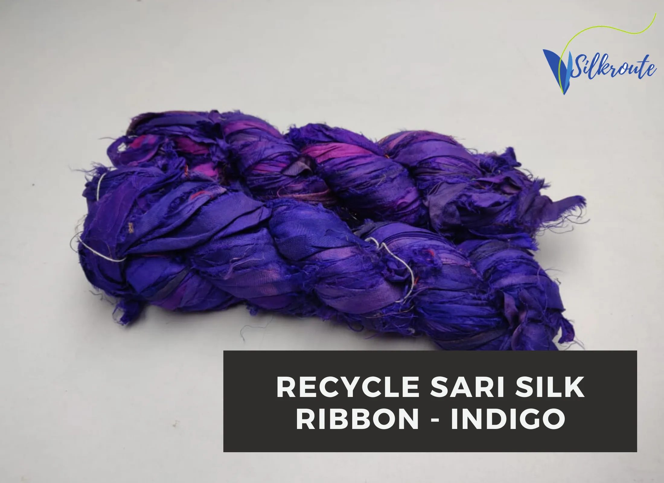 Recycled Sari Silk Ribbon - Indigo