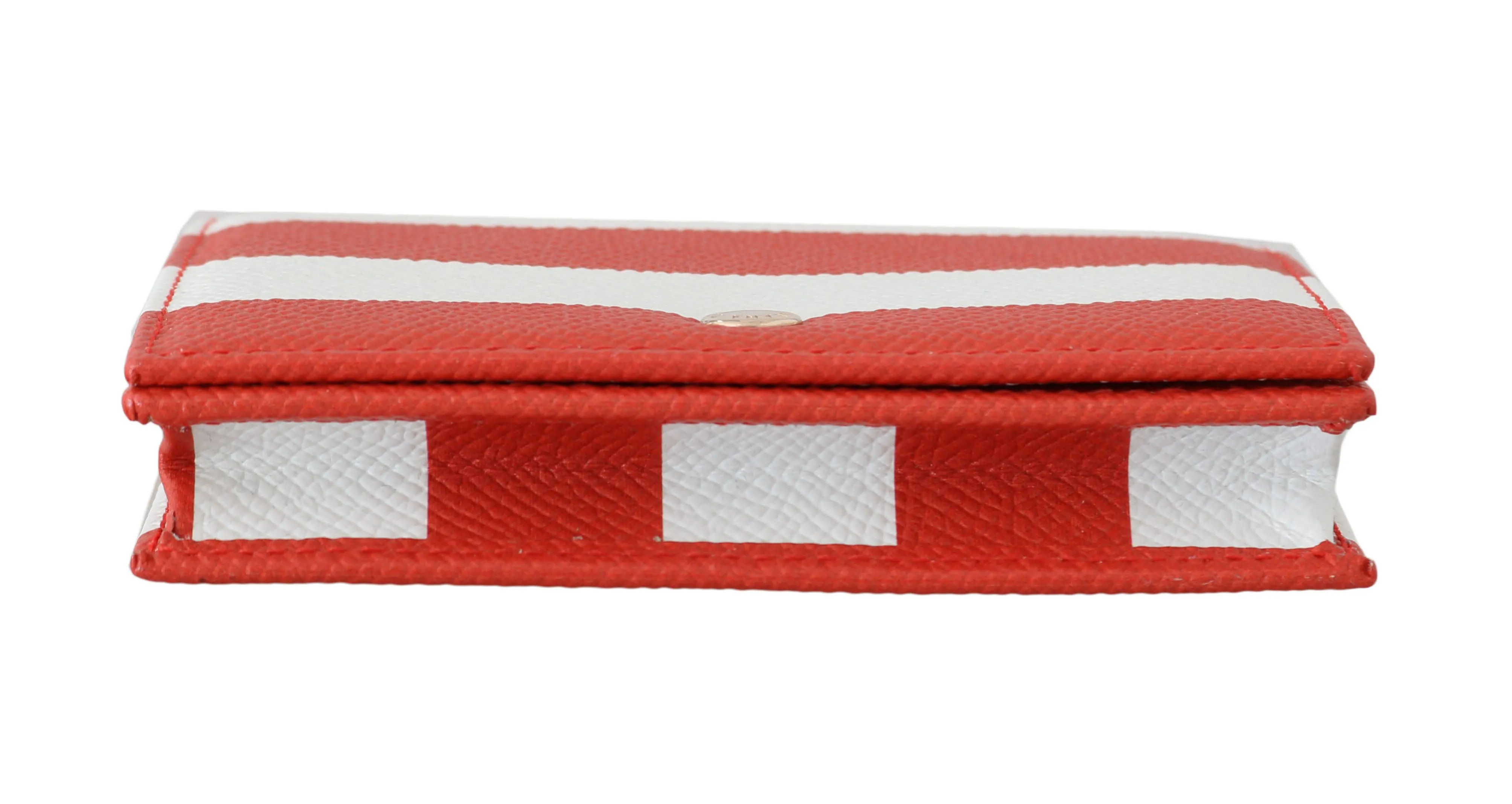 Red White Striped Leather Cardholder Coin Wallet