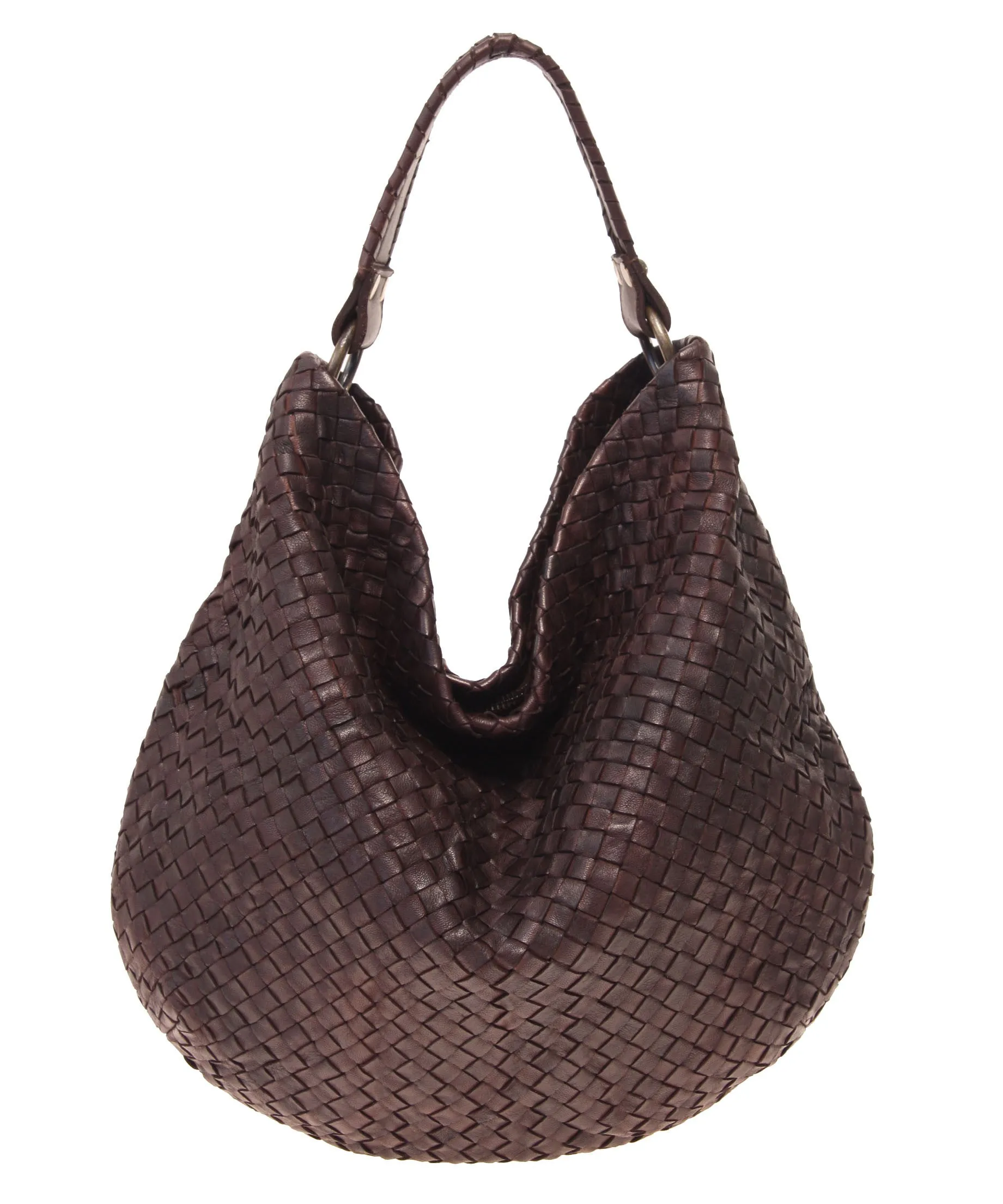 Rounded Woven Leather Hobo with Whipstitch Handle