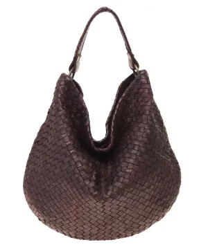 Rounded Woven Leather Hobo with Whipstitch Handle