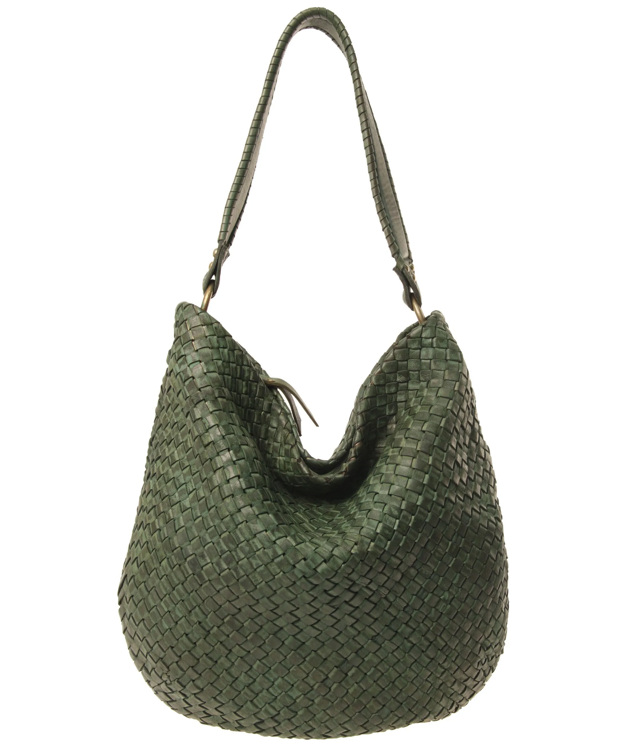 Rounded Woven Leather Hobo with Whipstitch Handle