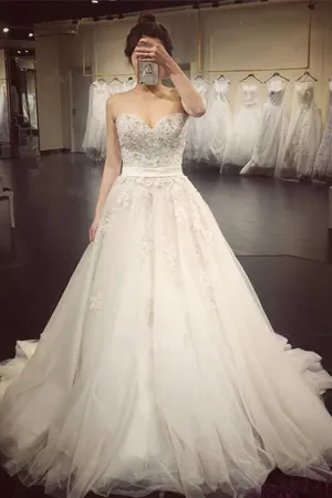 Roycebridal Crystal Lace A Line Wedding Dresses, Sweetheart Wedding Gowns, Bridal Dress, MW104