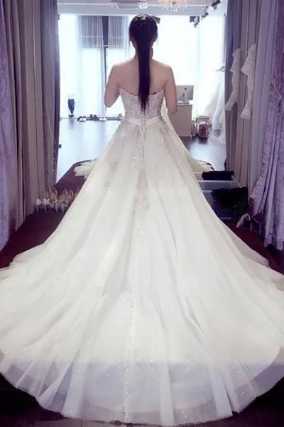 Roycebridal Crystal Lace A Line Wedding Dresses, Sweetheart Wedding Gowns, Bridal Dress, MW104