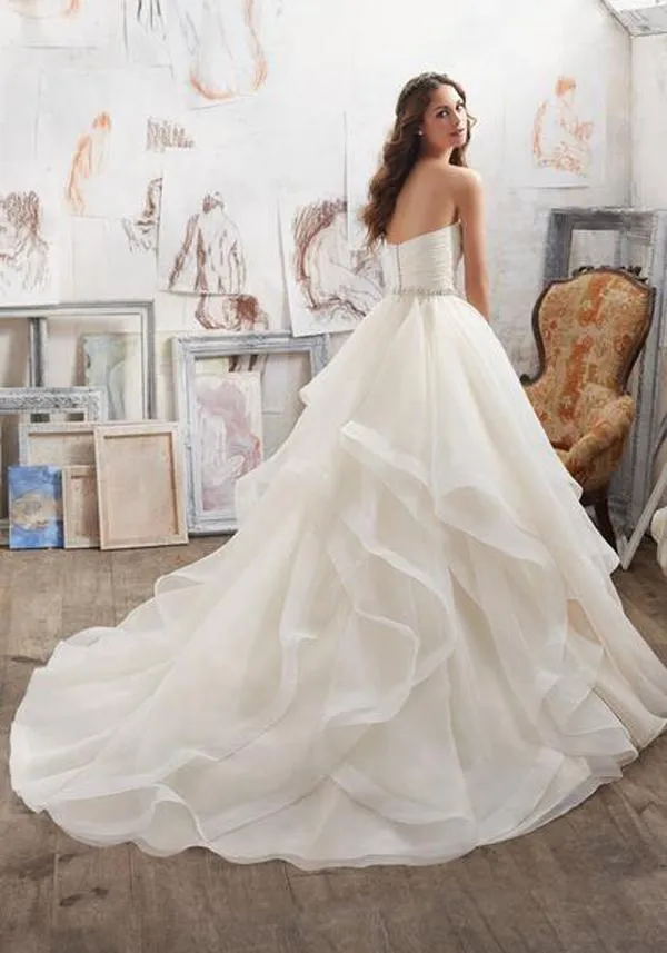 Roycebridal Illusion A Line Sweetheart Strapless Ruffles Beaded Belt Wedding Dresses, MW167
