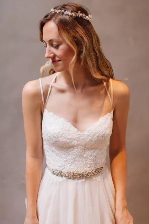 Roycebridal Simple Spaghetti Straps A-Line Tulle Open Back Wedding Dresses online, MW253