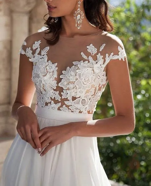 Roycebridal White Lace A-Line Front Split Wedding Dresses With Appliques, Bridal Dress, MW191