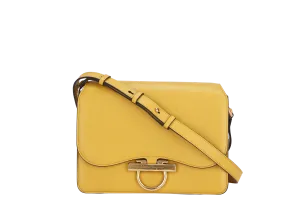 SALVATORE FERRAGAMO JOANNE (AU-21-H321) YELLOW LEATHER SHOULDER BAG GOLD HARDWARE, WITH DUST COVER