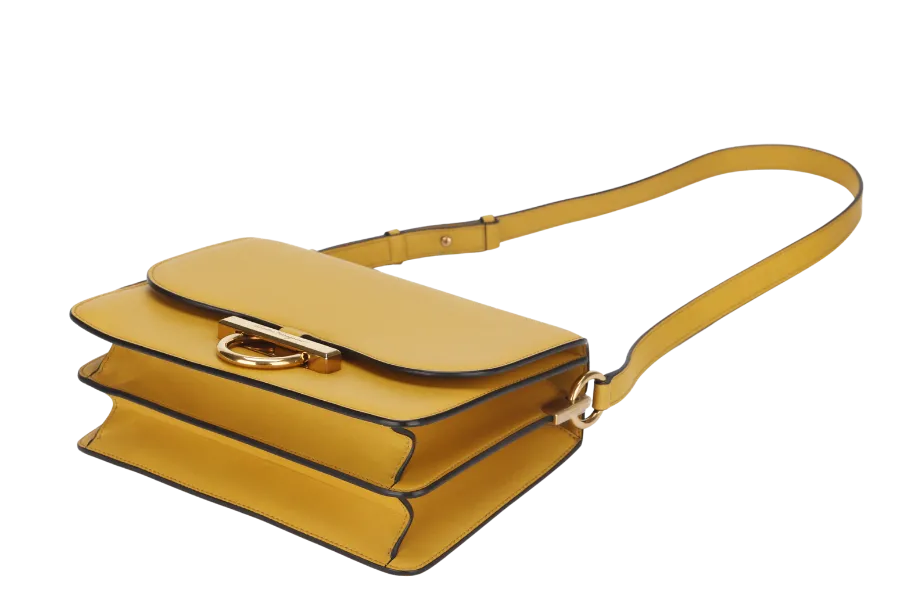 SALVATORE FERRAGAMO JOANNE (AU-21-H321) YELLOW LEATHER SHOULDER BAG GOLD HARDWARE, WITH DUST COVER