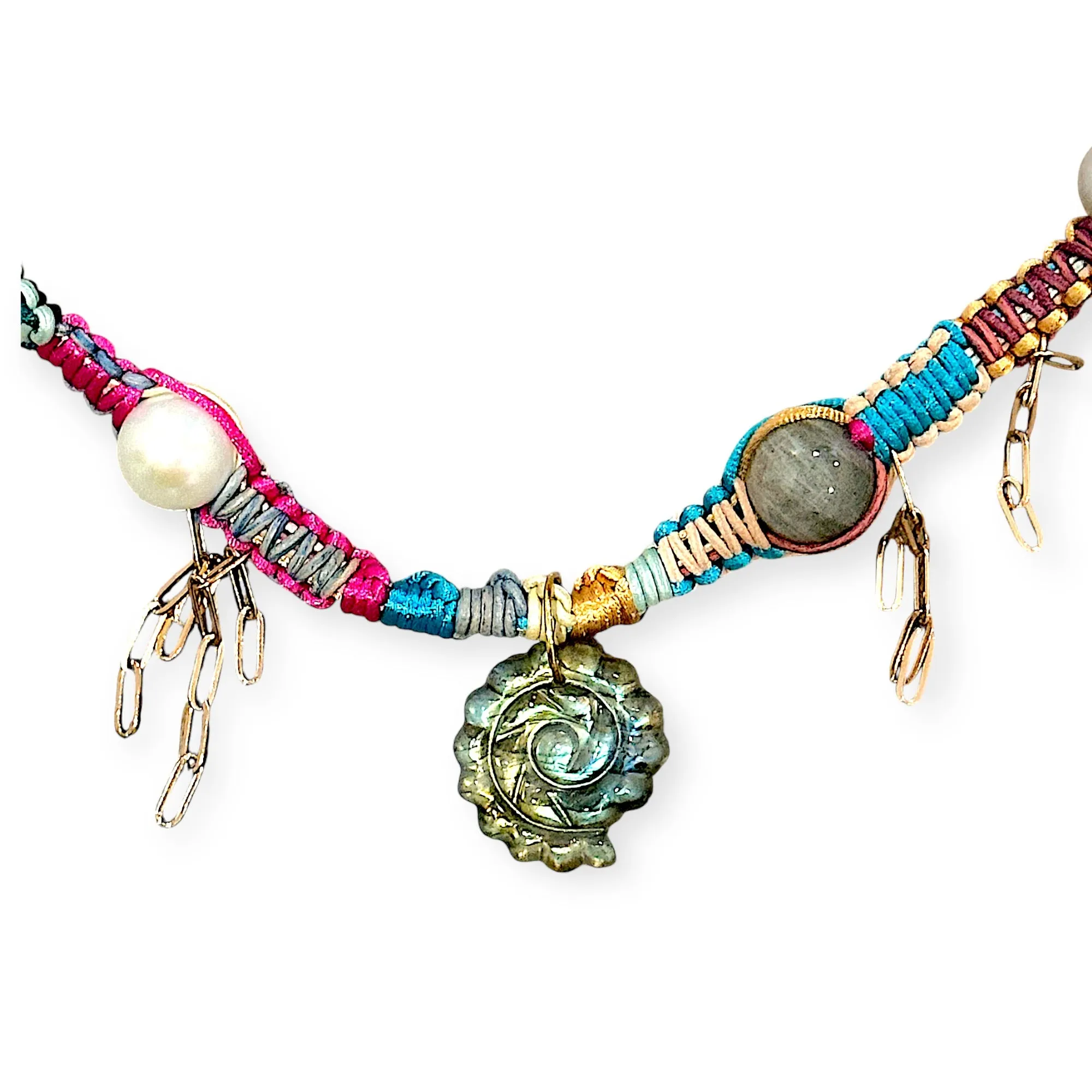 Shimmering Labradorite Seashell Rockstar Necklace