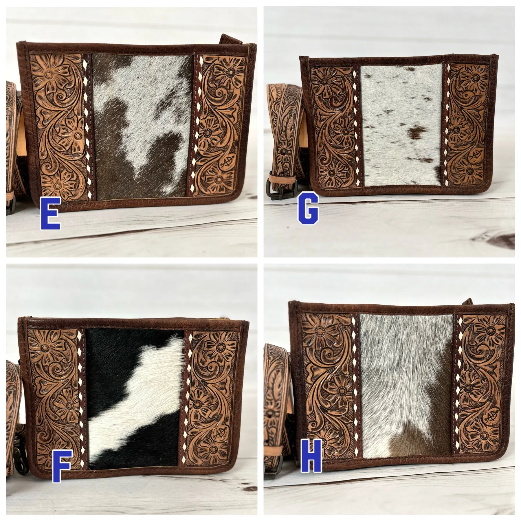 Small Prescott Cowhide and Tooled Leather Handbag