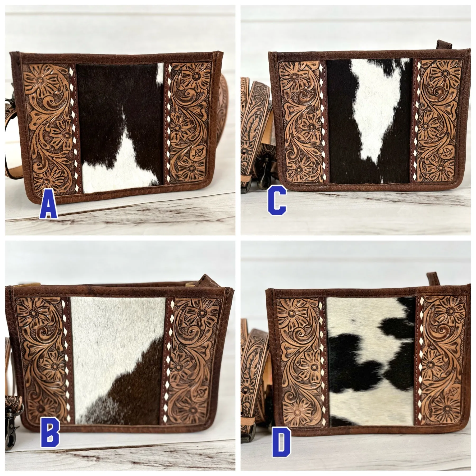 Small Prescott Cowhide and Tooled Leather Handbag