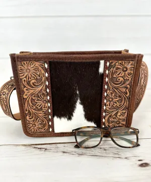 Small Prescott Cowhide and Tooled Leather Handbag