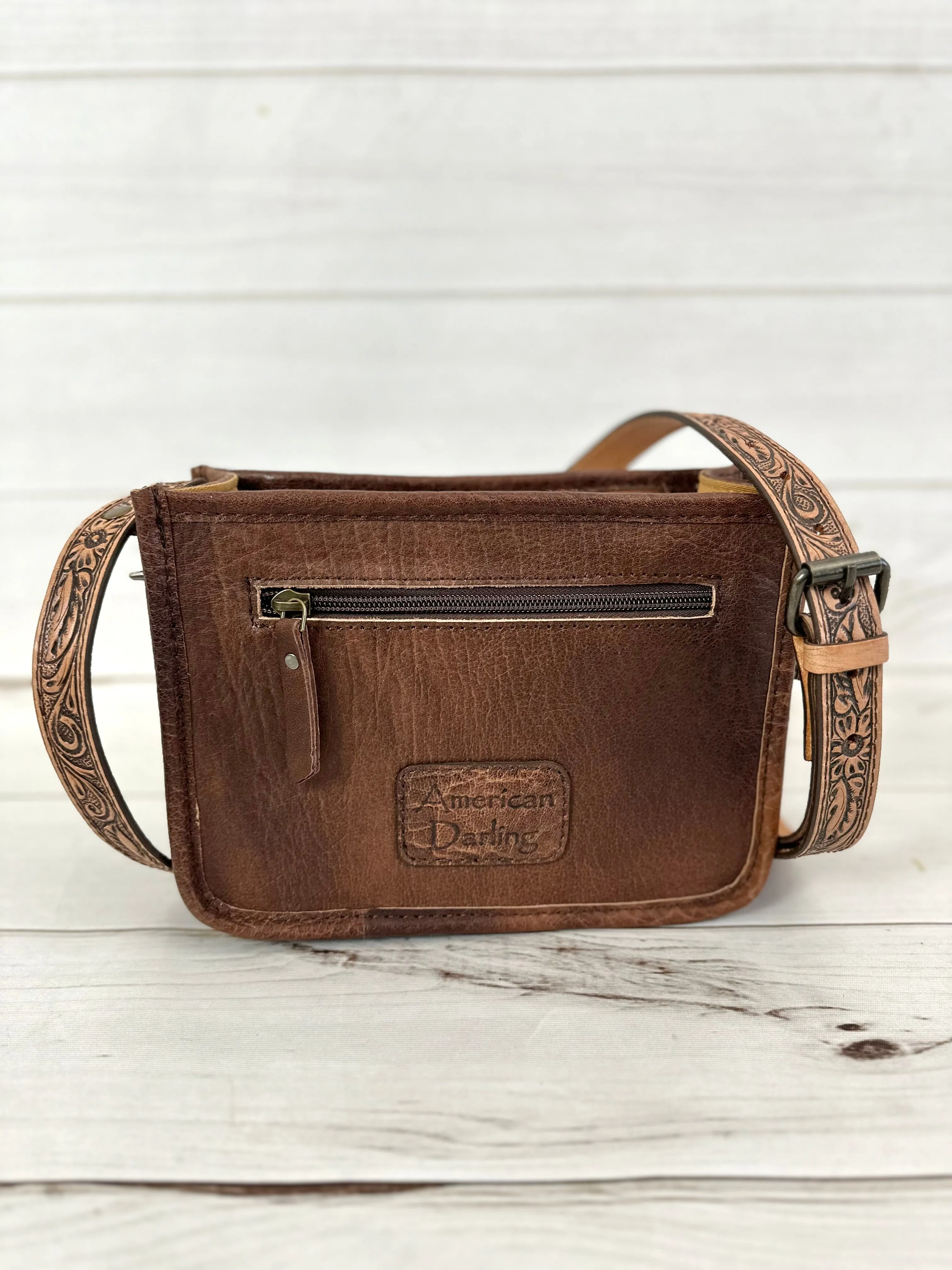 Small Prescott Cowhide and Tooled Leather Handbag