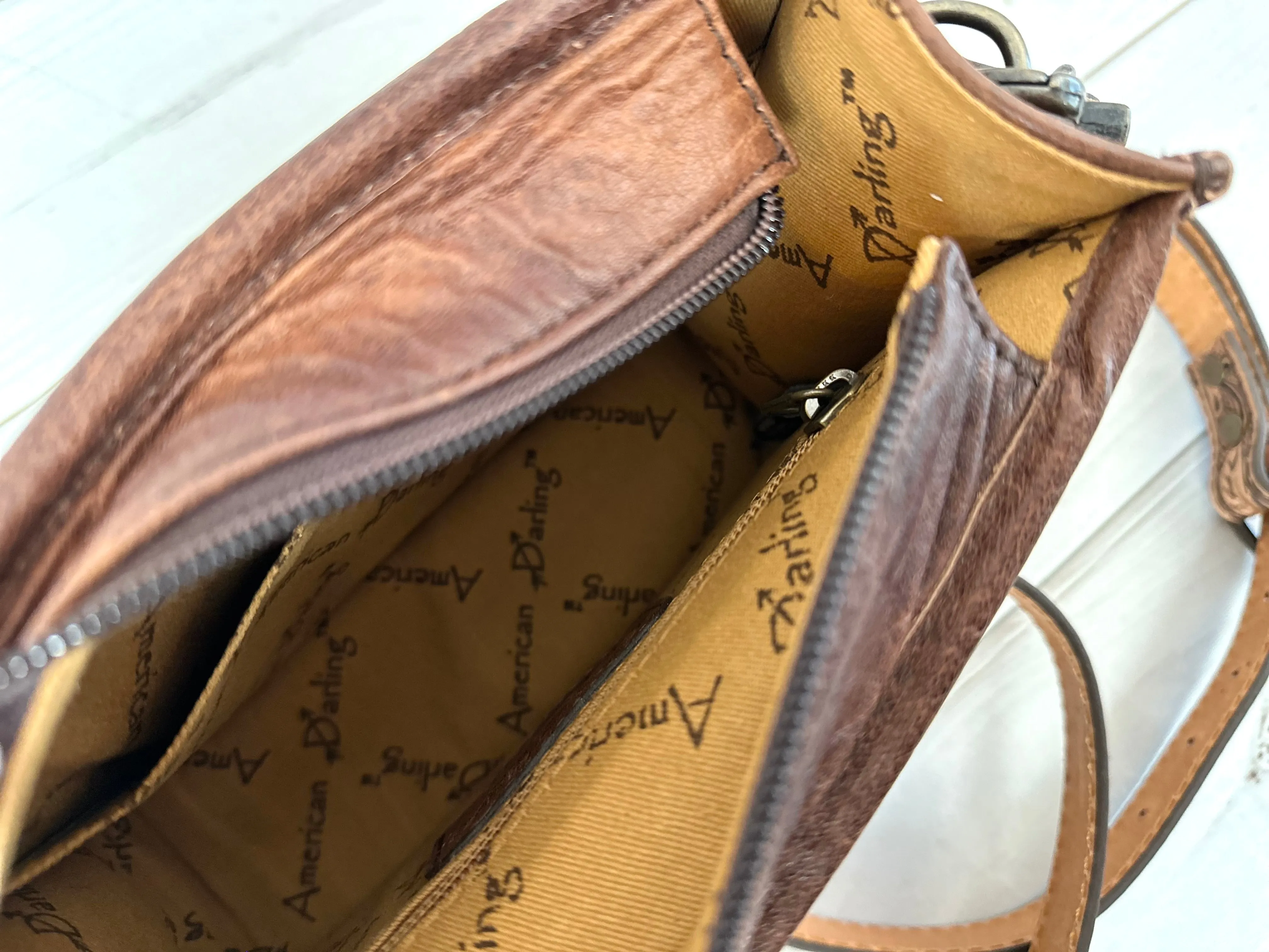 Small Prescott Cowhide and Tooled Leather Handbag