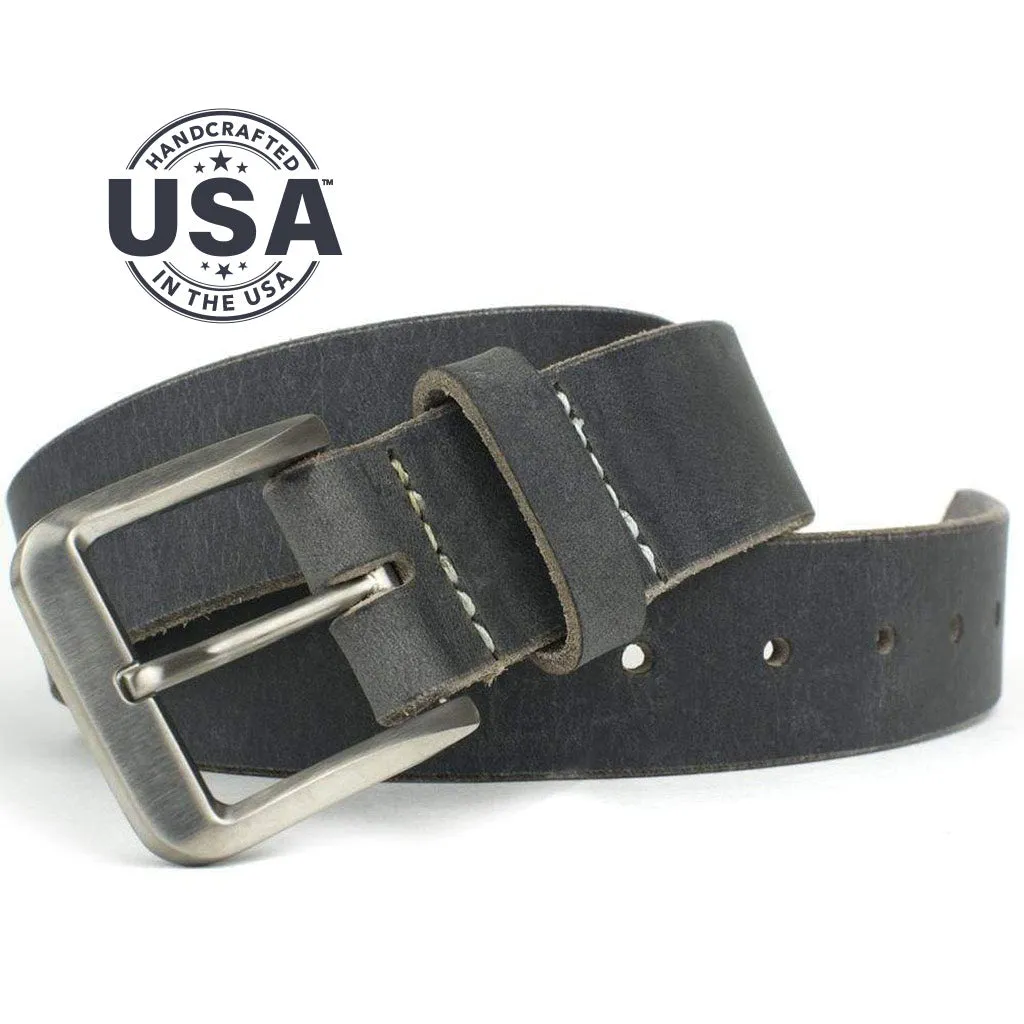 Smoky Mountain Titanium Distressed Gray Leather Belt by Nickel Smart®