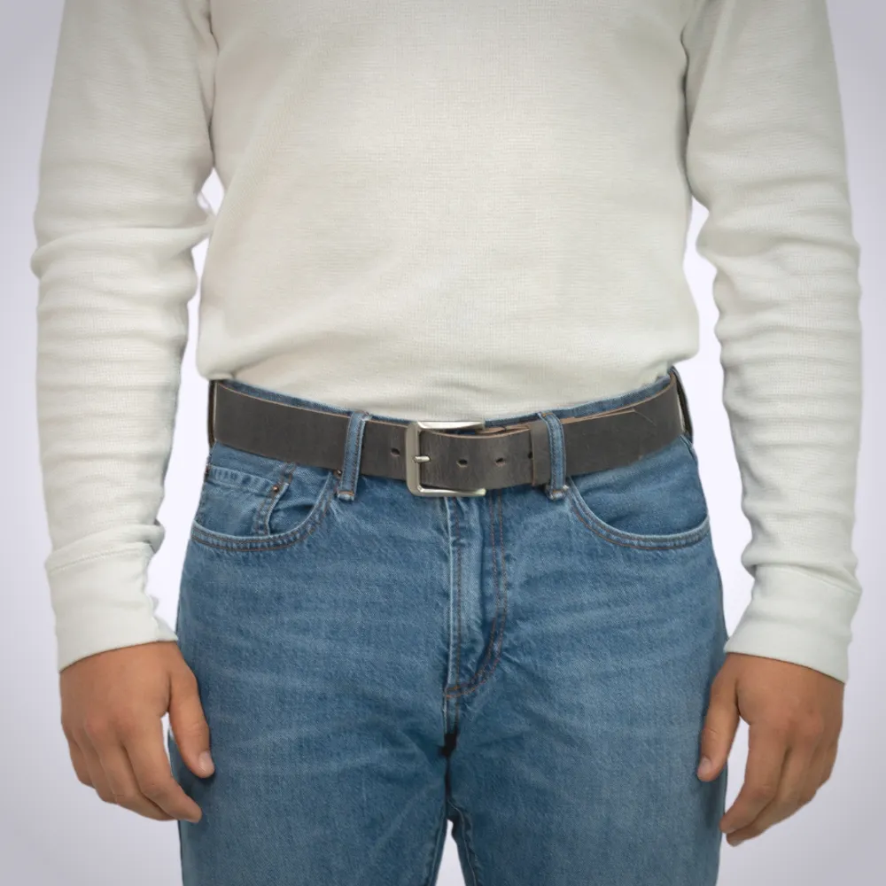 Smoky Mountain Titanium Distressed Gray Leather Belt by Nickel Smart®