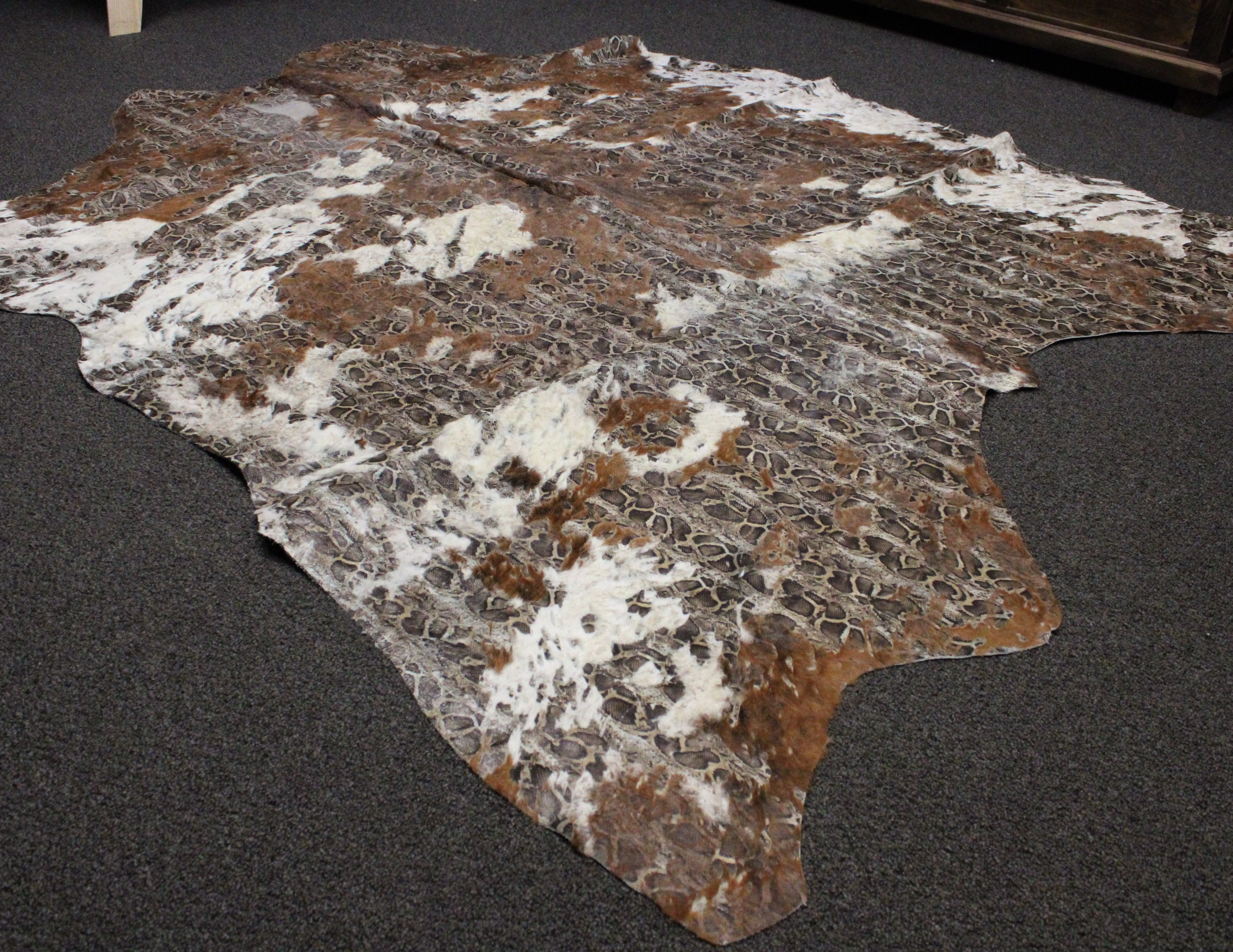 Snake Print  on  Brindle COWHIDE - 84 x 67 INCHES - Premium Cowhide Leather