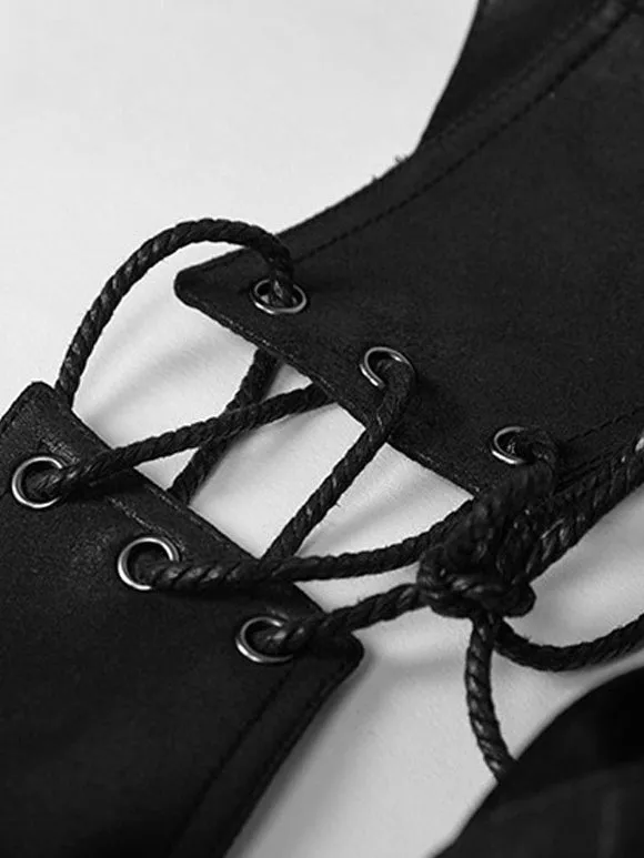 Steampunk Lolita Bag Black Polyester Rivets Lace Up Shoulder Bag Gothic Lolita Accessories