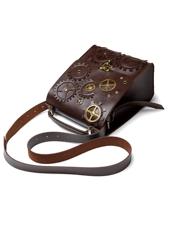 Steampunk Lolita Bag Deep Brown PU Leather Metal Details Cross-body Bag Gothic Lolita Accessories