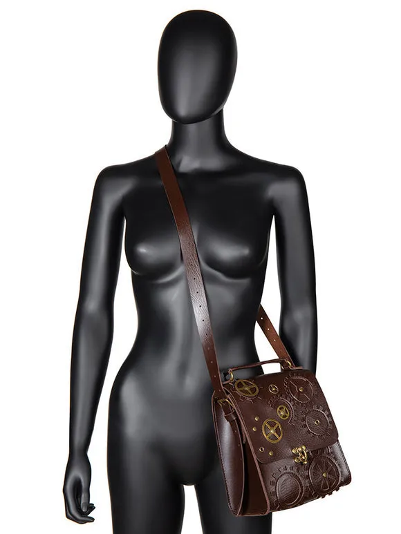 Steampunk Lolita Bag Deep Brown PU Leather Metal Details Cross-body Bag Gothic Lolita Accessories