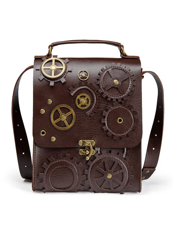 Steampunk Lolita Bag Deep Brown PU Leather Metal Details Cross-body Bag Gothic Lolita Accessories