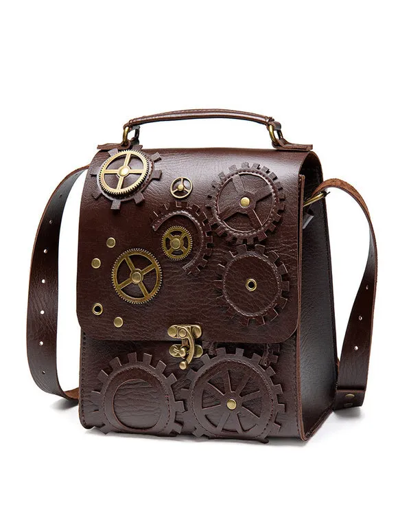Steampunk Lolita Bag Deep Brown PU Leather Metal Details Cross-body Bag Gothic Lolita Accessories