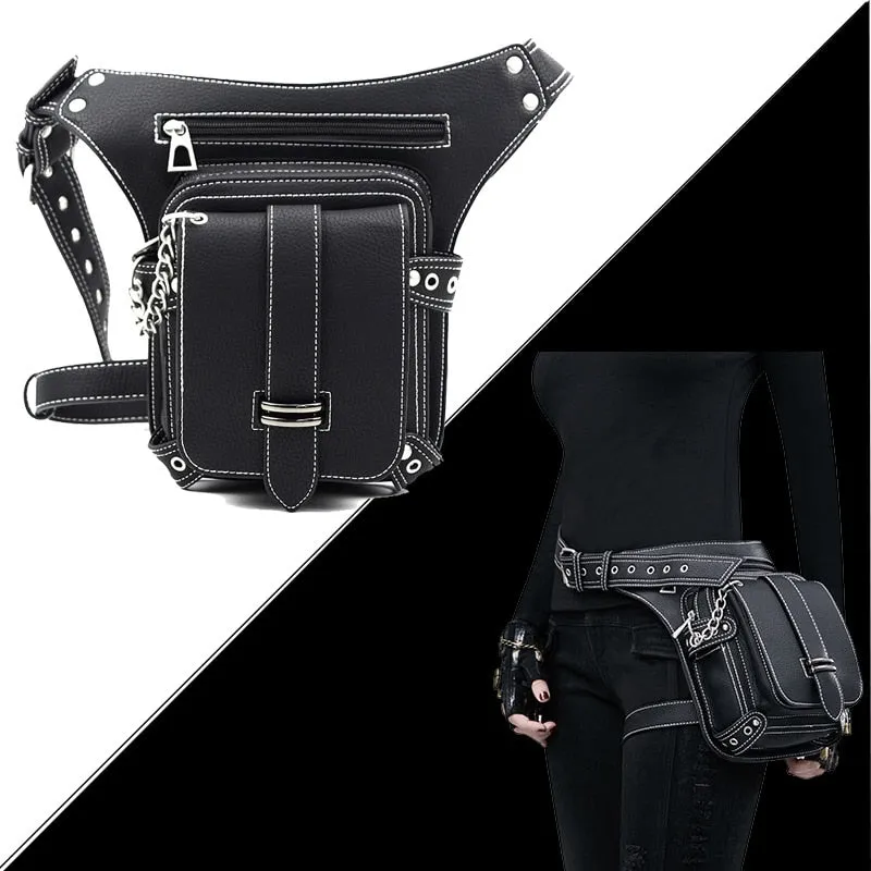 Steampunk Punk Retro Waist Bag PU Moto Biker Shoulder Gothic Messenger Bag