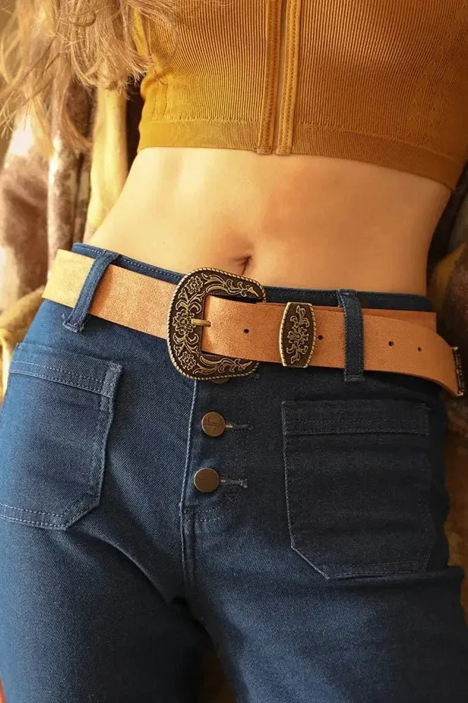Suede Antique Gold Western Buckle Belt