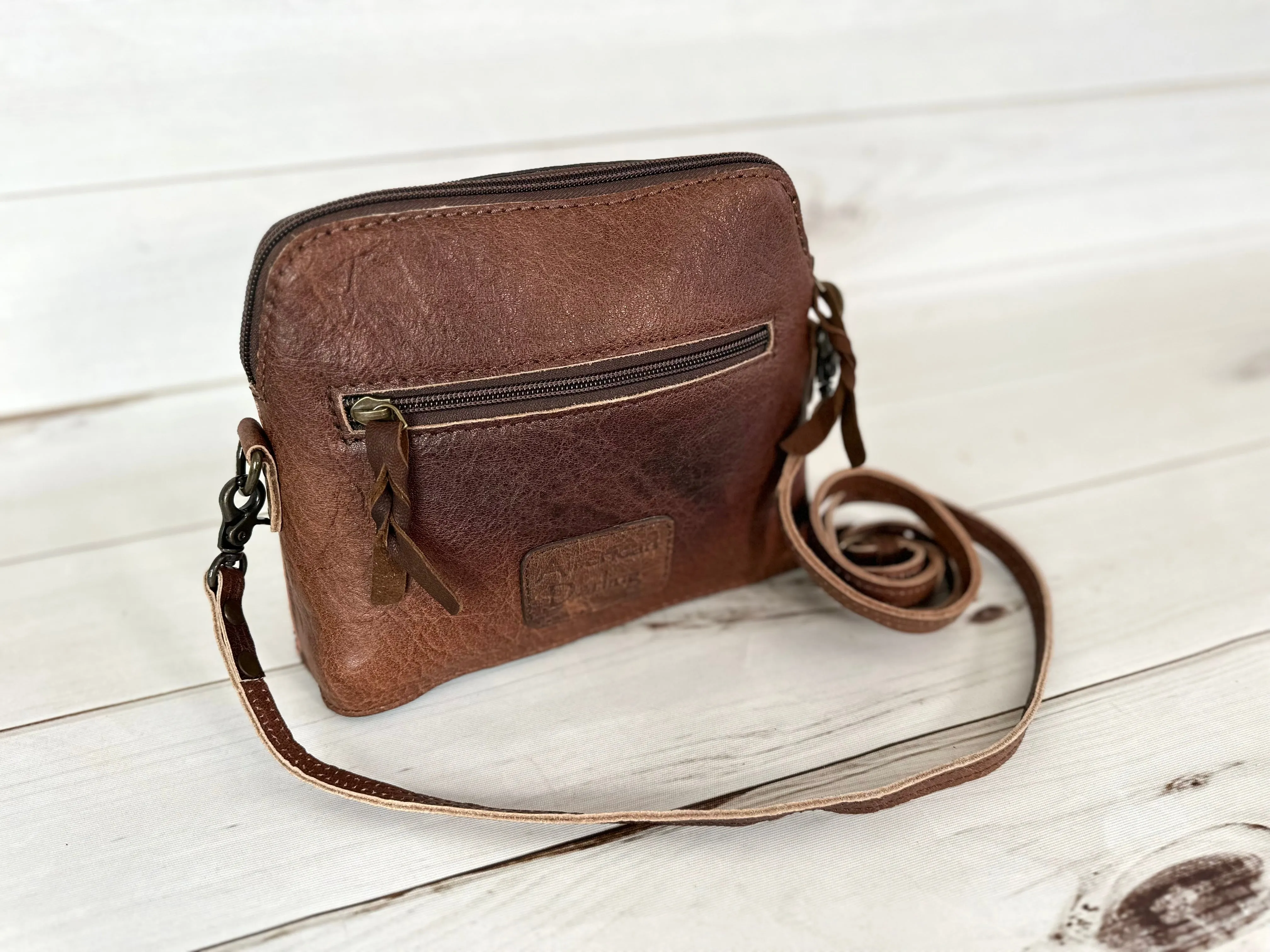 Sunflower Bull Head Leather Tooled and Buckstitch Handbag