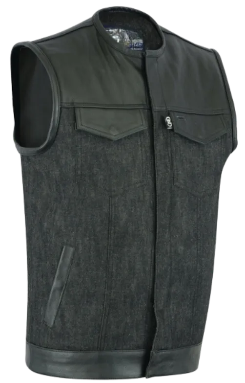 The "Phantom" Club Style Denim Leather Vest