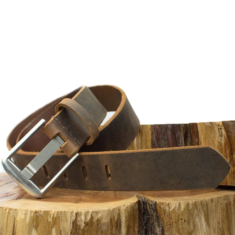Titanium Wide Pin Brown Distressed Leather Belt by Nickel Smart®