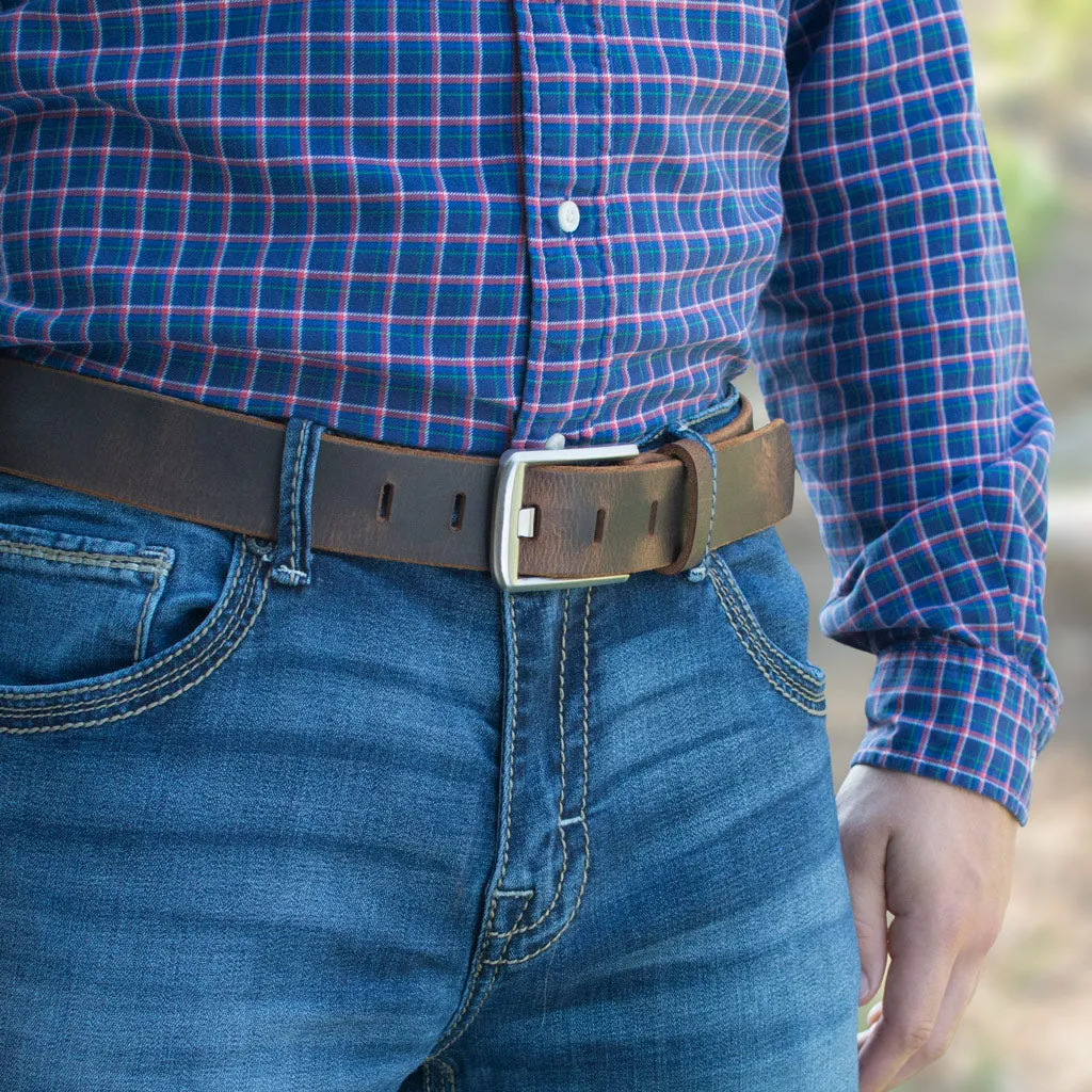 Titanium Wide Pin Brown Distressed Leather Belt by Nickel Smart®
